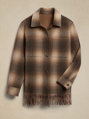 Banana Republic Stella Reversible Plaid Fringe Button-Front Jacket